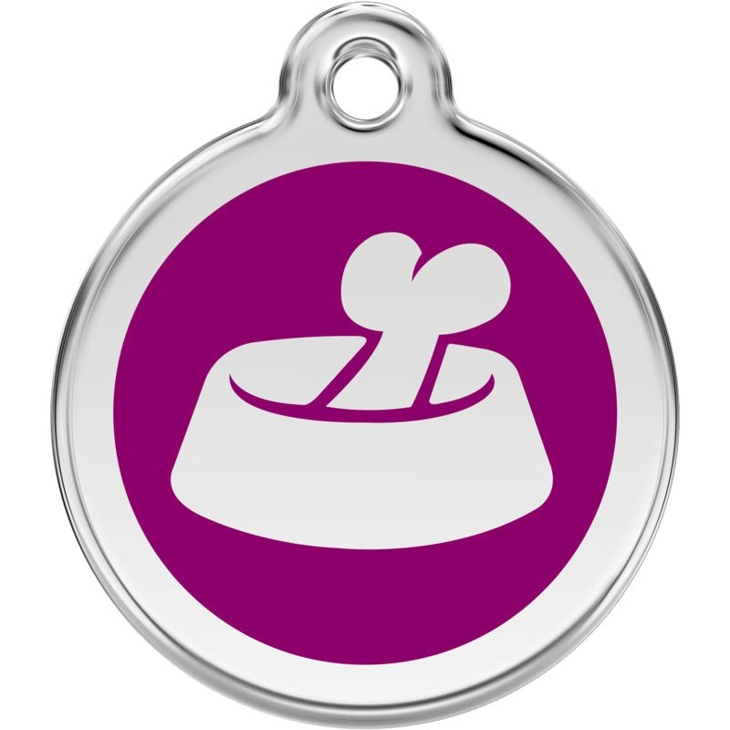 Pet ID Tags Bone in Bowl Purple