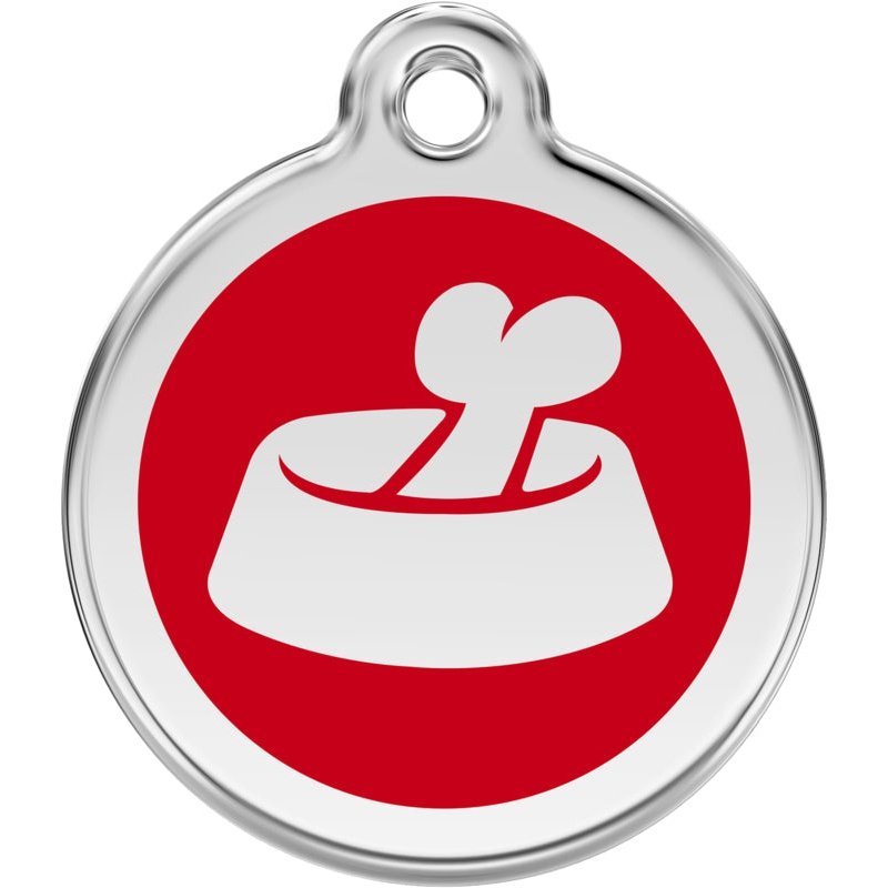 Pet ID Tags Bone in Bowl Red