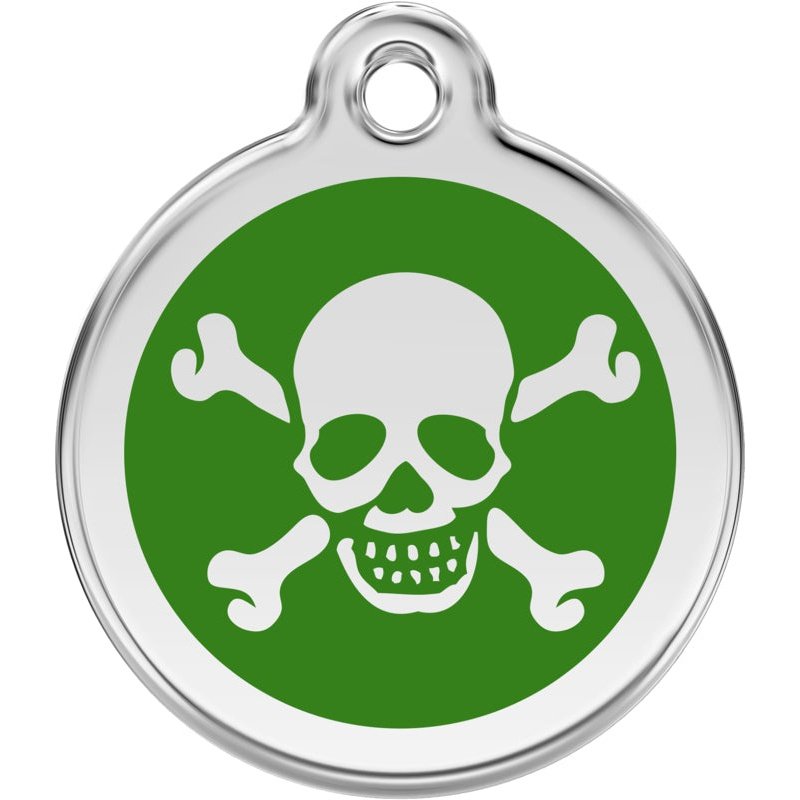 Pet ID Tags Skull & Cross Bones Green