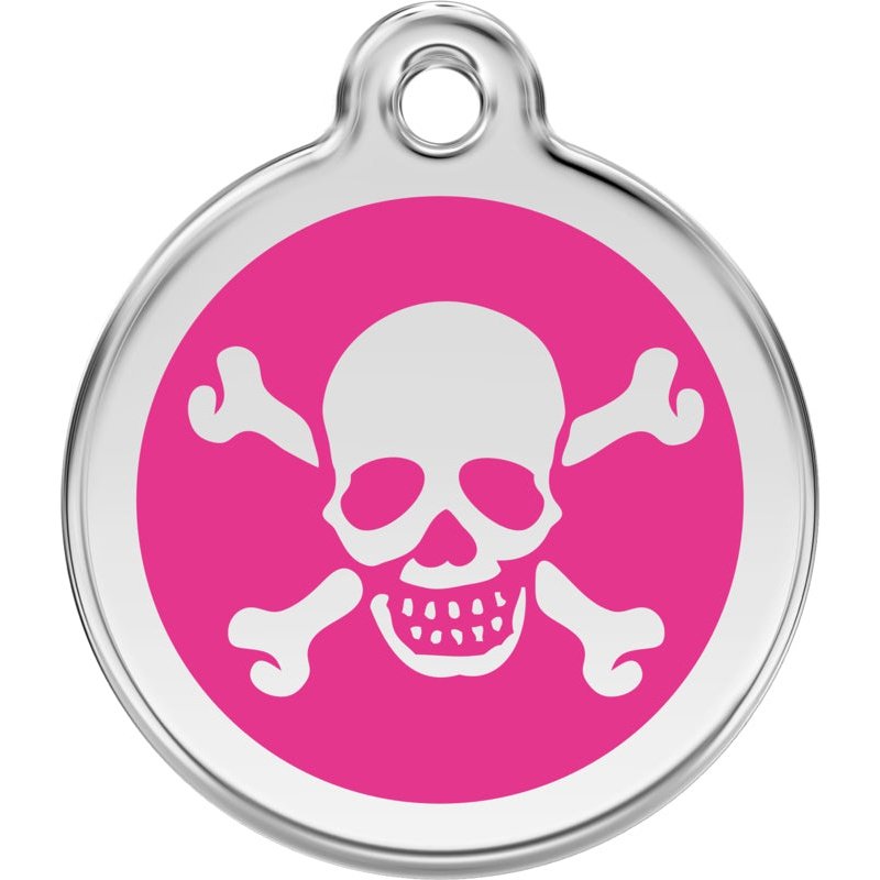 Pet ID Tags Skull & Cross Bones Hot Pink