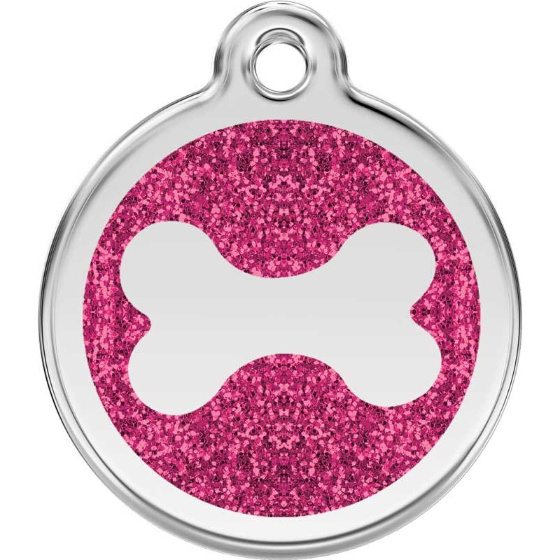 Pet ID Tags Glitter Bone Hot Pink