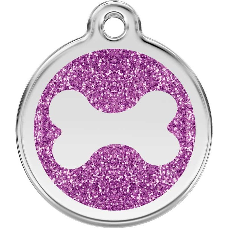 Pet ID Tags Glitter Bone Purple