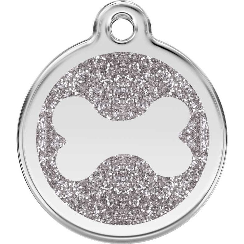 Pet ID Tags Glitter Bone Silver