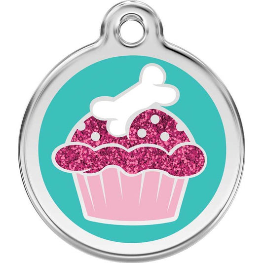 Pet ID Tags Glitter Cupcake Aqua