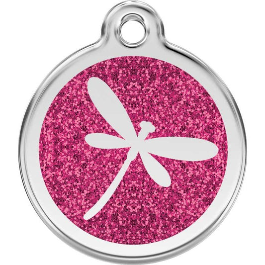 Pet ID Tags Glitter Dragonfly Hot Pink