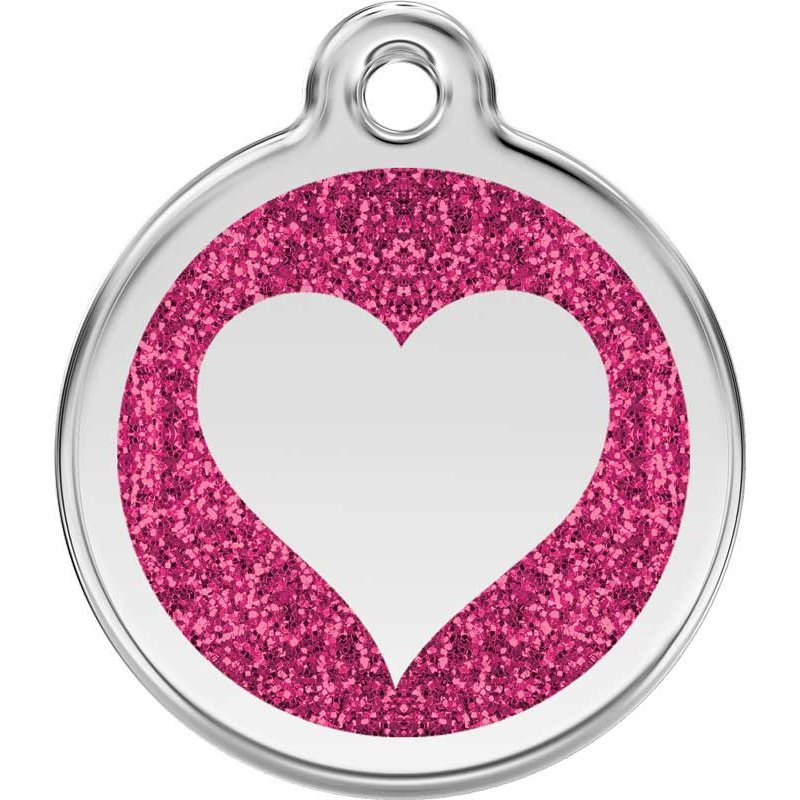 Pet ID Tags Glitter Heart Hot Pink