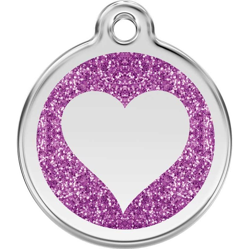 Pet ID Tags Glitter Heart Purple