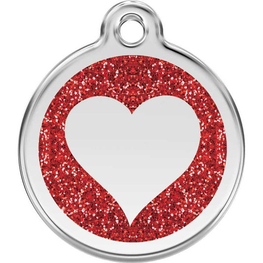 Pet ID Tags Glitter Heart Red