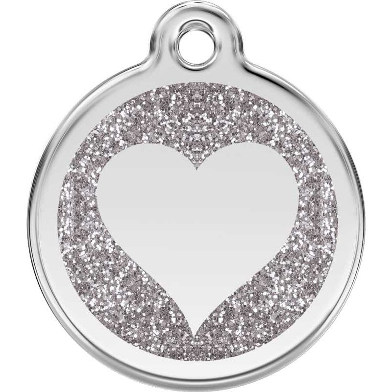 Pet ID Tags Glitter Heart Silver