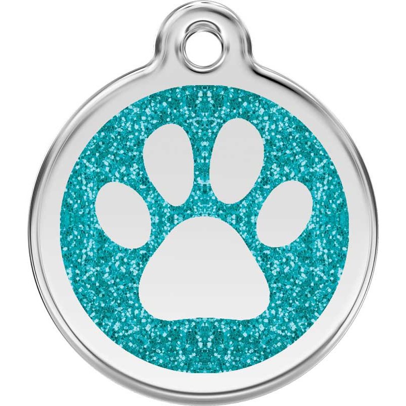 Pet ID Tags Glitter Paw Print Aqua