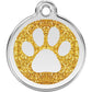 Pet ID Tags Glitter Paw Print Gold