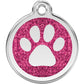 Pet ID Tags Glitter Paw Print Hot Pink