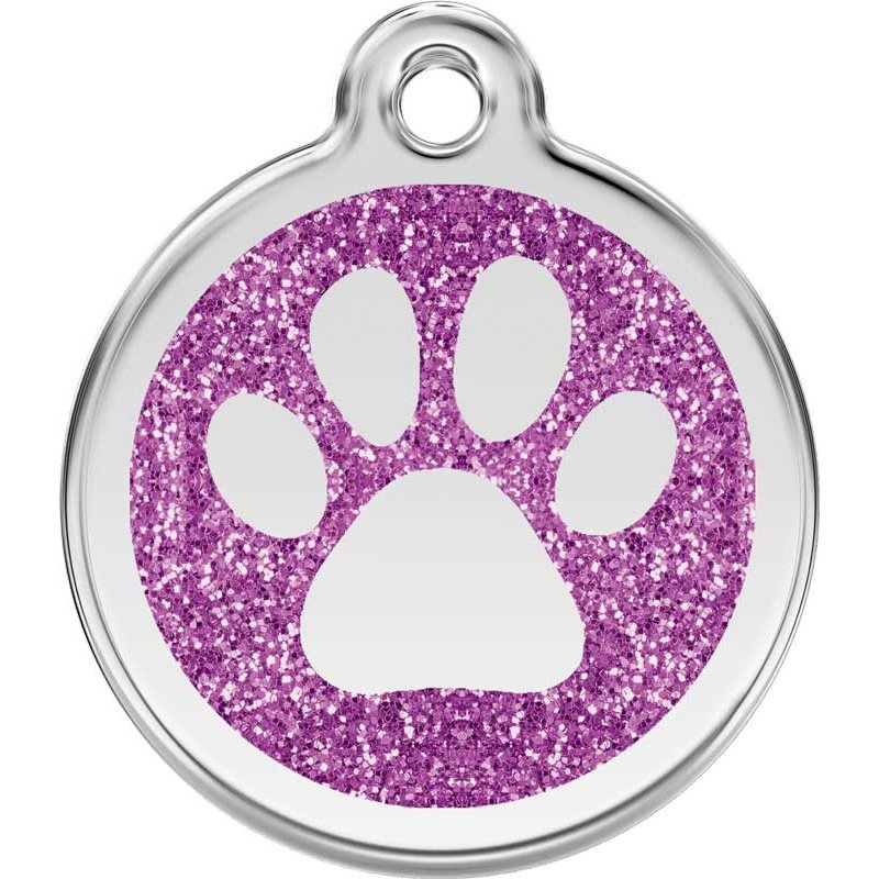 Pet ID Tags Glitter Paw Print Purple