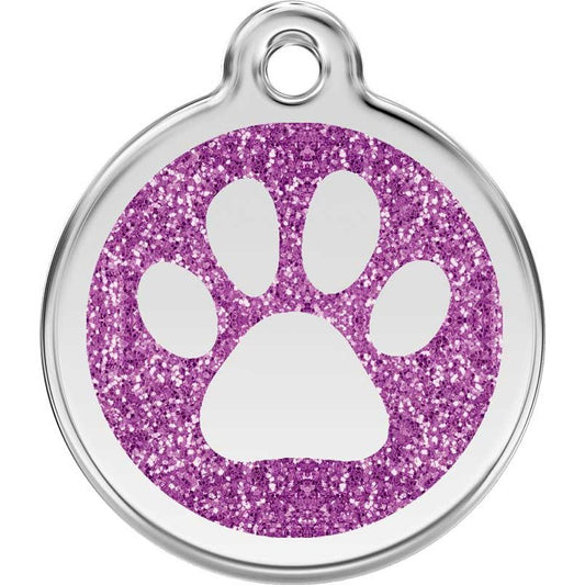 Pet ID Tags Glitter Paw Print Purple