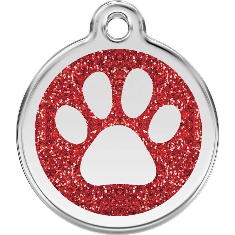 Pet ID Tags Glitter Paw Print Red