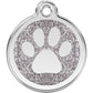 Pet ID Tags Glitter Paw Print Silver