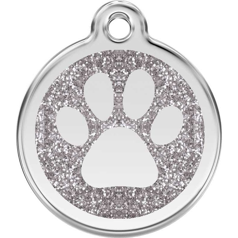 Pet ID Tags Glitter Paw Print Silver