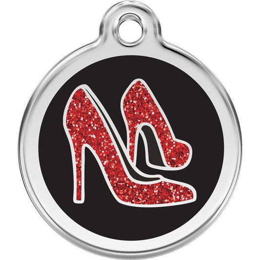 Pet ID Tags Glitter Red Shoe Black