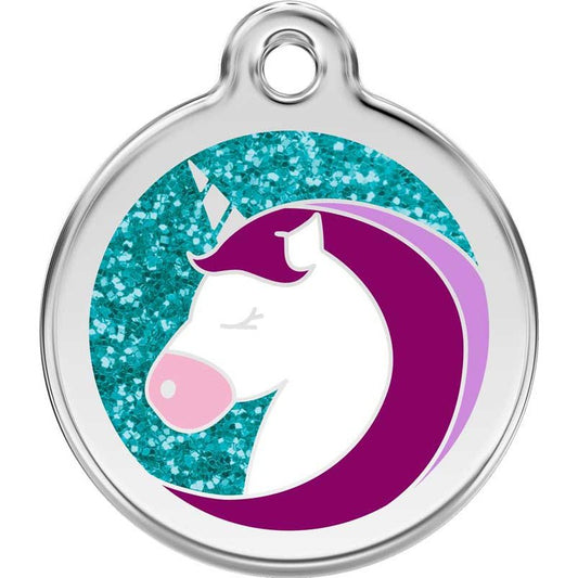 Pet ID Tags Glitter Unicorn Aqua